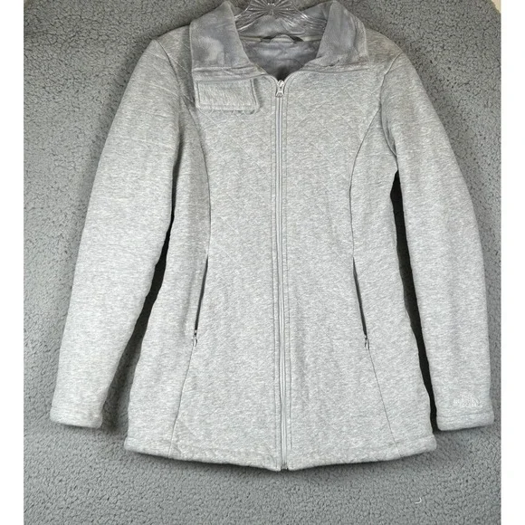 The North Face Caroluna Jacket Women S Quilted Fleece Lined Gray Full Zip Collar - Picture 2 of 12